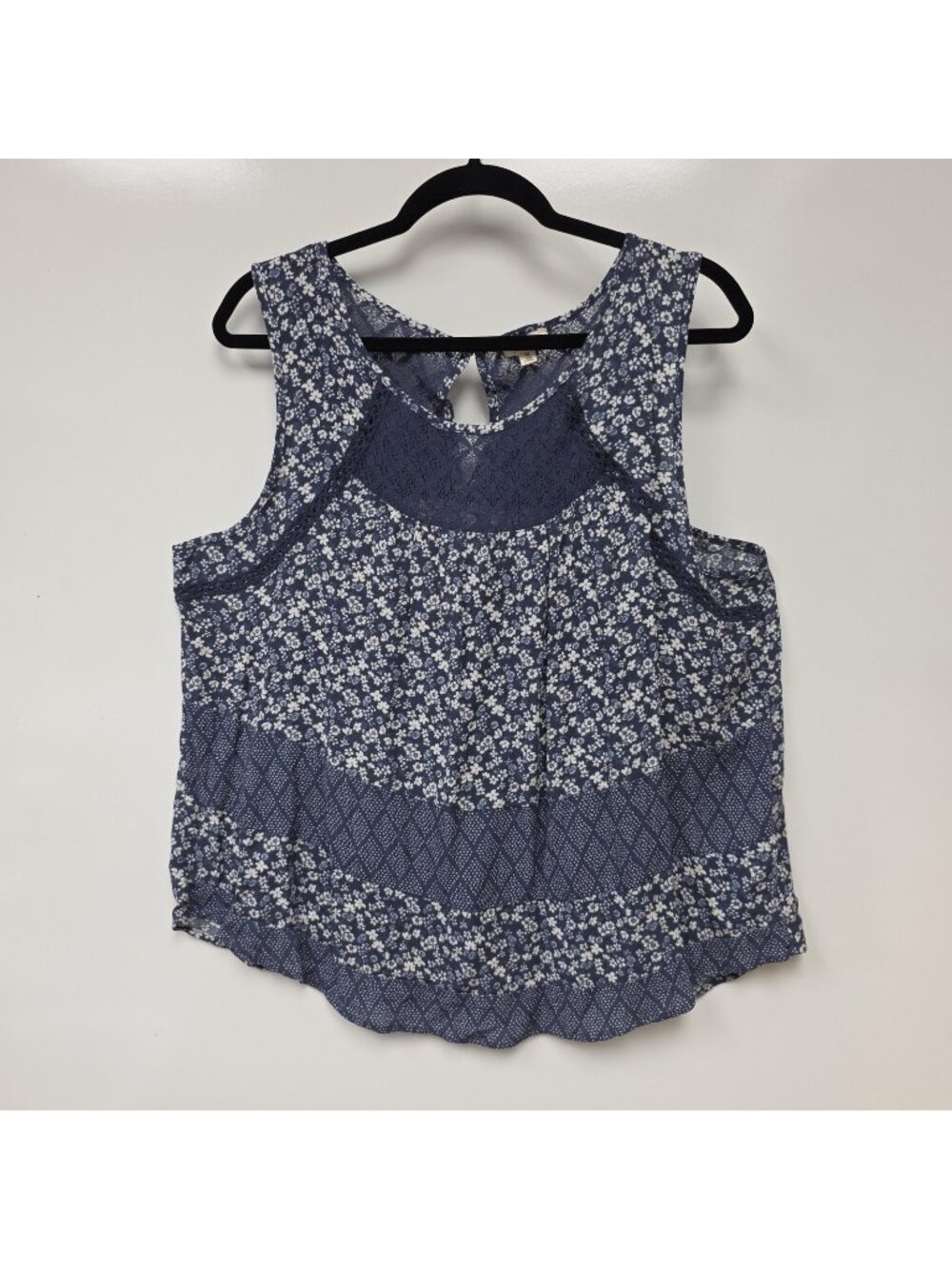 Mason & Belle Tank Top Womens XL Blue Floral Lace Scoop Neck Sleeveless Boho